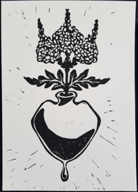 "WITCH HEART" - 5" x 7" linocut print