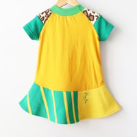 Image 4 of happy camper green gold yellow leopard stripe fun camp 2T short sleeve twirl dress COURTNEYCOURTNEY
