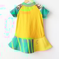 Image 4 of happy camper green gold yellow leopard stripe fun camp 2T short sleeve twirl dress COURTNEYCOURTNEY