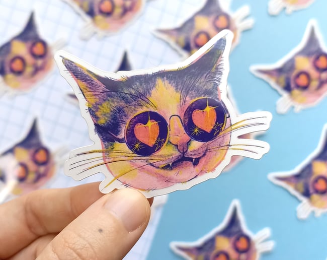 Cool cat face sticker