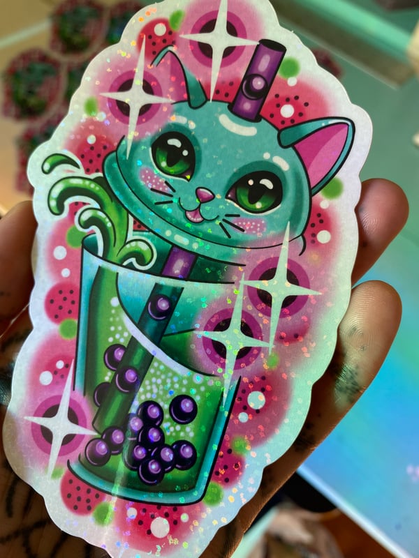 Image of Bubble Tea Cat Glitter Sticker