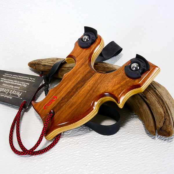 Image of Sling Shot made of Exotic Wood of Padauk, Leopard Wood Strip, and Ash, The Renegade, Wooden Catapult