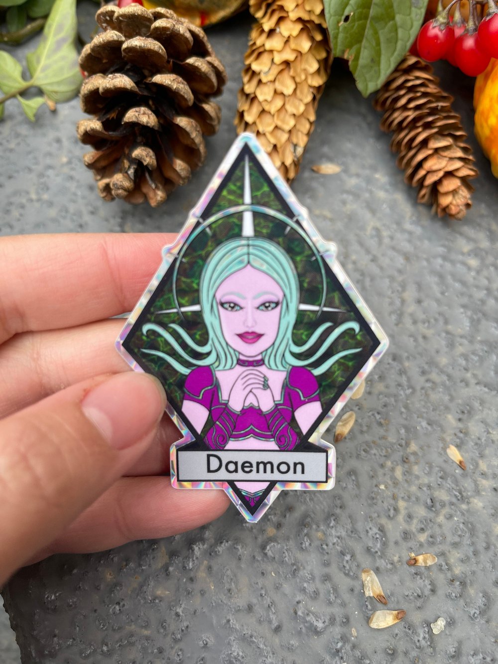 3 inch tall Daemon Prismatic Holographic Sticker