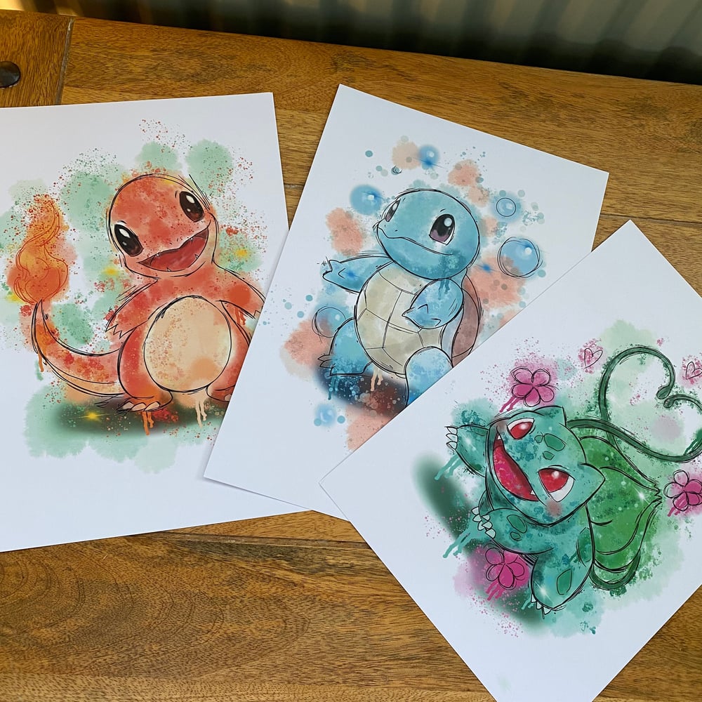 Set of 3 Watercolour Pokemon Prints. A4. Kids room decor. Pokemon