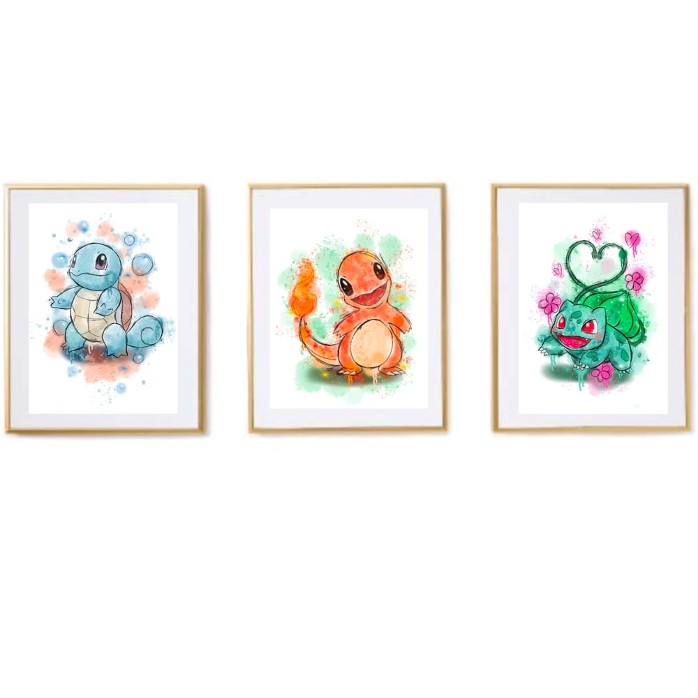 Set of 3 Watercolour Pokemon Prints. A4. Kids room decor. Pokemon