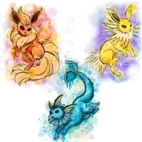 Image 2 of Watercolour Pokemon prints. Eeveelutions bundle. A4. Vaporeon. Kids room art.