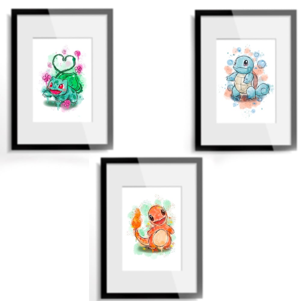 Set of 3 Watercolour Pokemon Prints. A4. Kids room decor. Pokemon