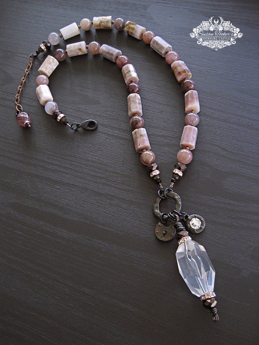 Image of MYTH KEEPER - Pink Peruvian Opal Phantom Quartz Crysta lAmulet Necklace  Boho Pagan Witch Jewelry