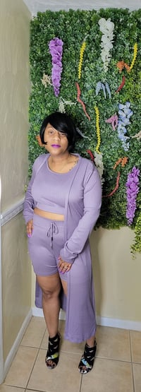Image 1 of PURPLE THREE PIECE SHORT SET