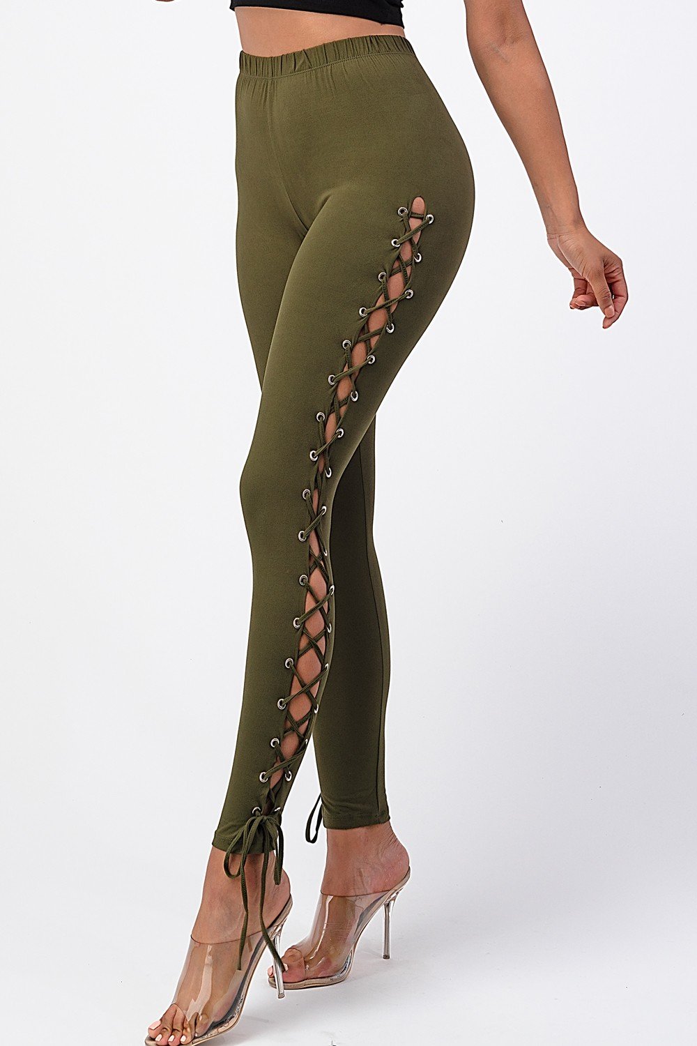 Lace up leggings side deals