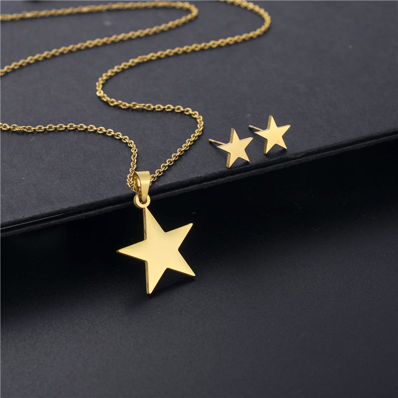 Star Necklace and Earring Set (Stainless Steel)