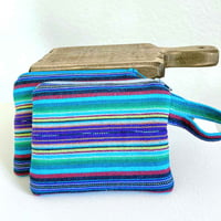 Boho Blue Textured Bag, Essential Oil Storage, Small Zipper Pouch