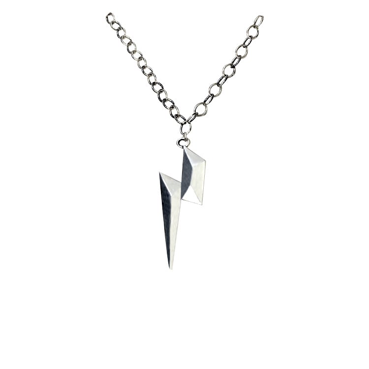 Silver 3D Lightning Bolt Pendant and chain