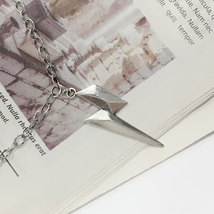 Silver 3D Lightning Bolt Pendant and chain