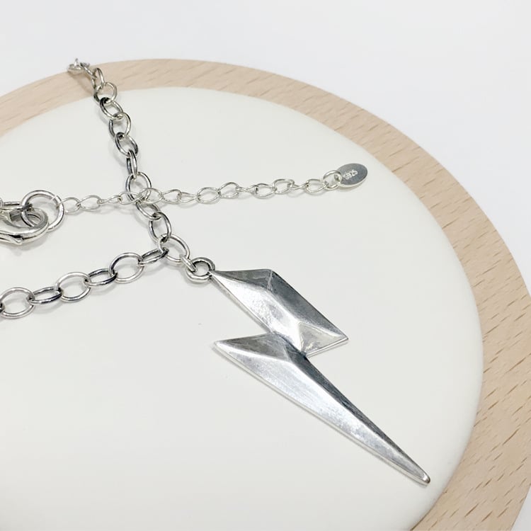Silver 3D Lightning Bolt Pendant and chain