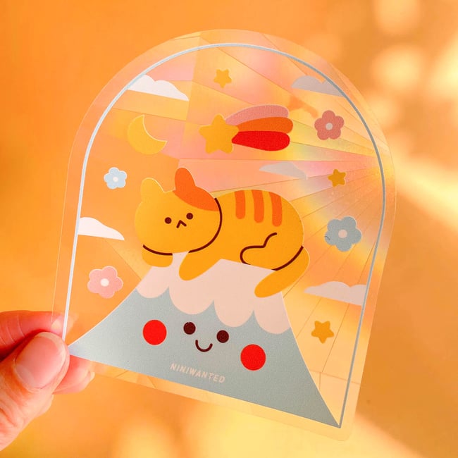 Suncatcher sticker - Cat on Mount Fuji