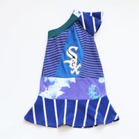 Image 2 of sox superstripe dyed blue purple 3T 4T 3/4 one shoulder asymmetrical flutter courtneycourtney dress