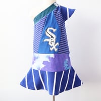 Image 1 of sox superstripe dyed blue purple 3T 4T 3/4 one shoulder asymmetrical flutter courtneycourtney dress