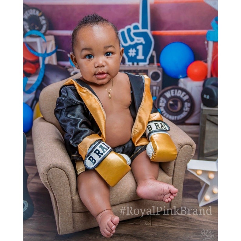 K1-CUSTOM Made Satin Baby BOXING Robe Trunk Set Boxing Outfit