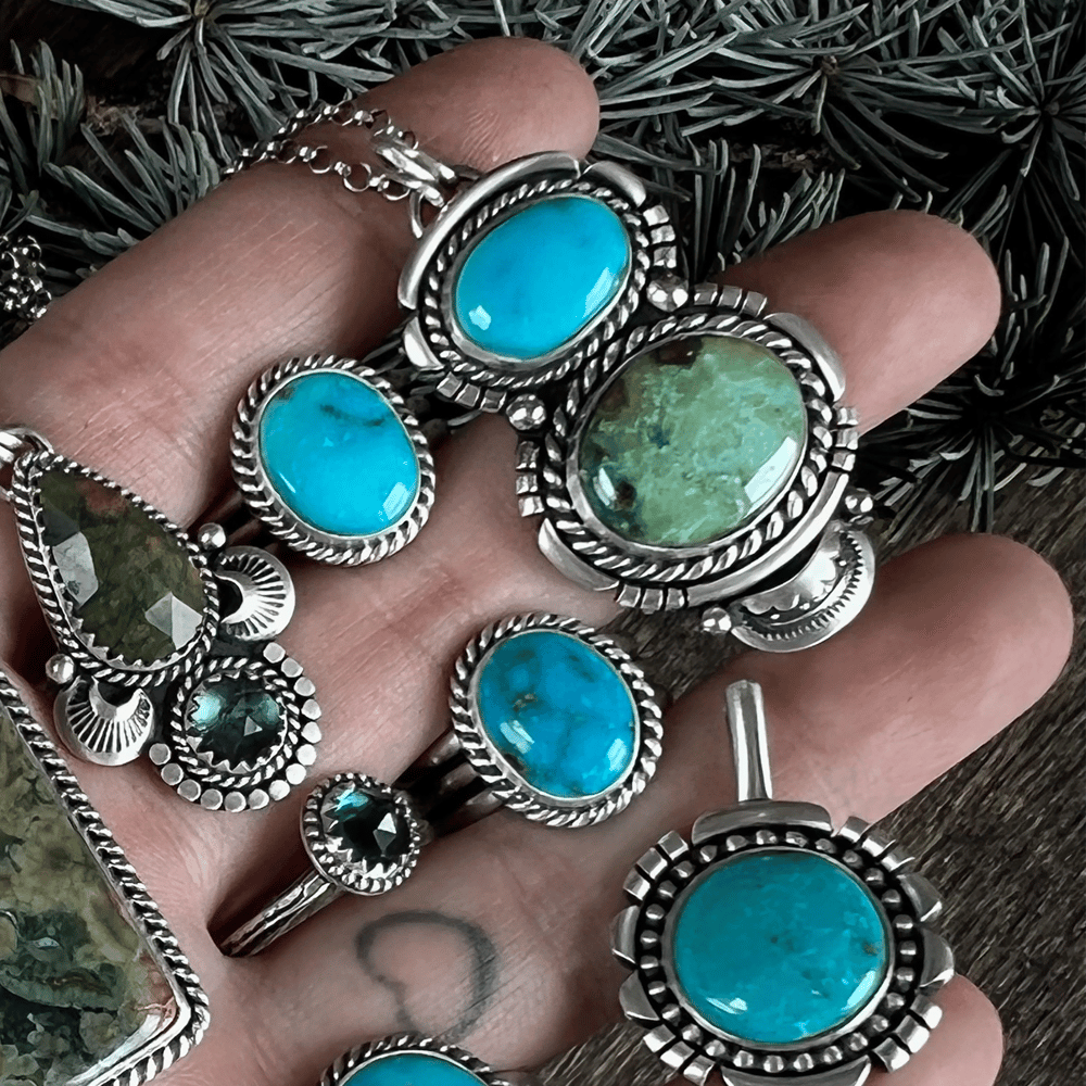 Image of Double Turquoise Pendant with Sonoran Turquoise and Carico Lake Turquoise