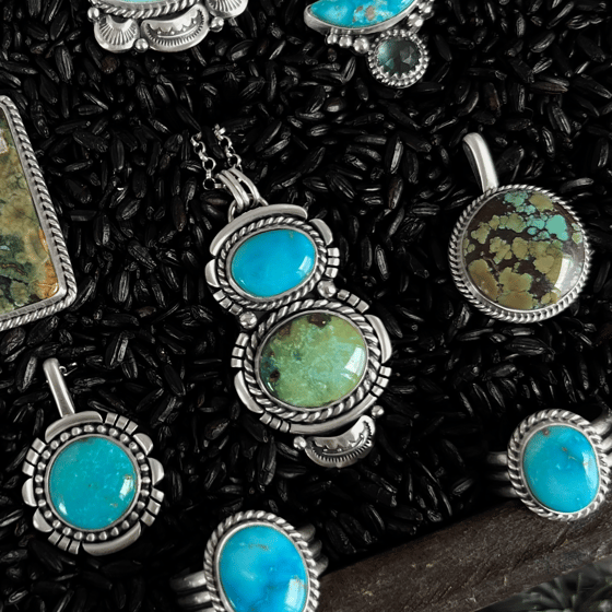Image of Double Turquoise Pendant with Sonoran Turquoise and Carico Lake Turquoise