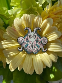 Image 2 of 2 Inch Trans Pride Octopus enamel pin - Black Nickel
