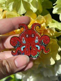 Image 1 of 2 Inch Progressive Pride Flag Octopus enamel pin - Black Nickel