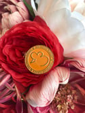 1 inch Mouse soft enamel pin - retro orange with Antique Gold