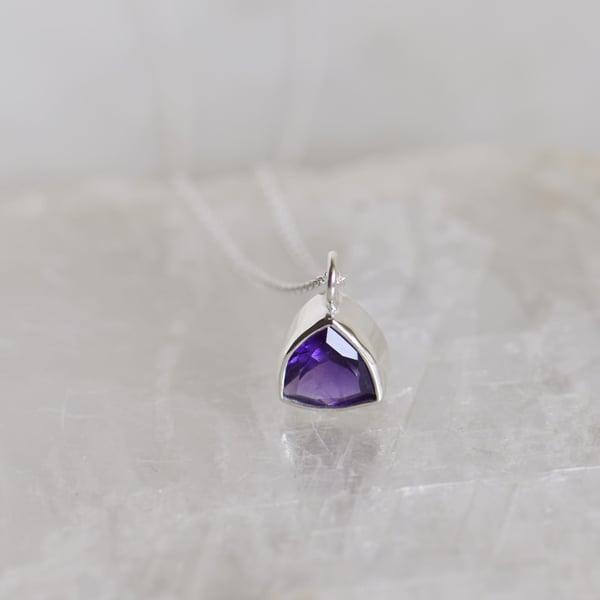 Image of Bluish Amethyst trillion cut silver necklace