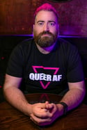 QUEER AF / Pink Triangle T-shirt (Black)  - WAS €30, NOW ONLY €20.00