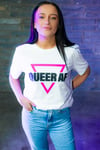 QUEER AF / Pink Triangle T-shirt (White)