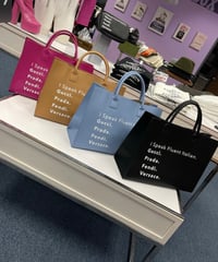 I speak fluent designer tote bag 