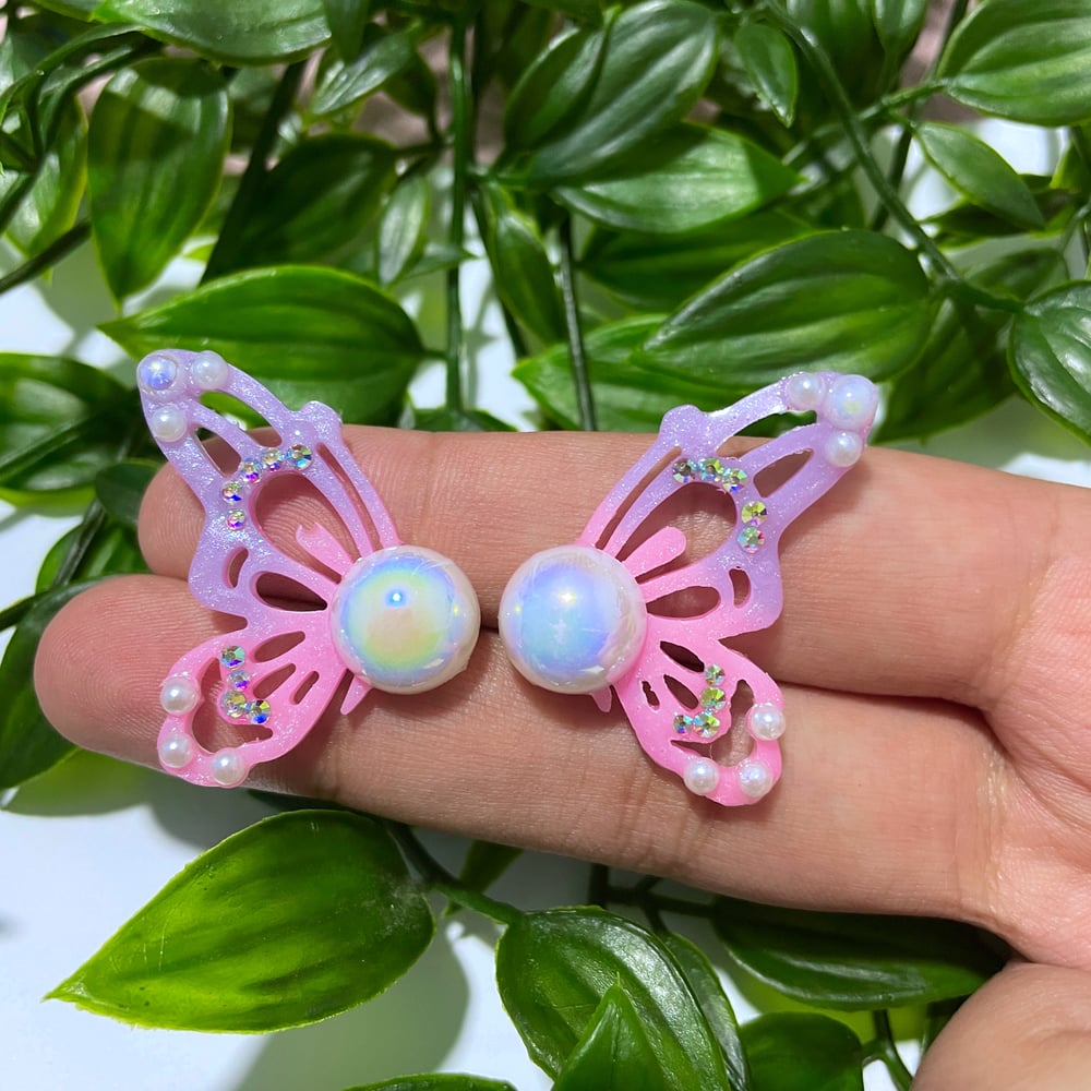 Image of Butterfly Wing Diamond Stud Earrings | Fairycore