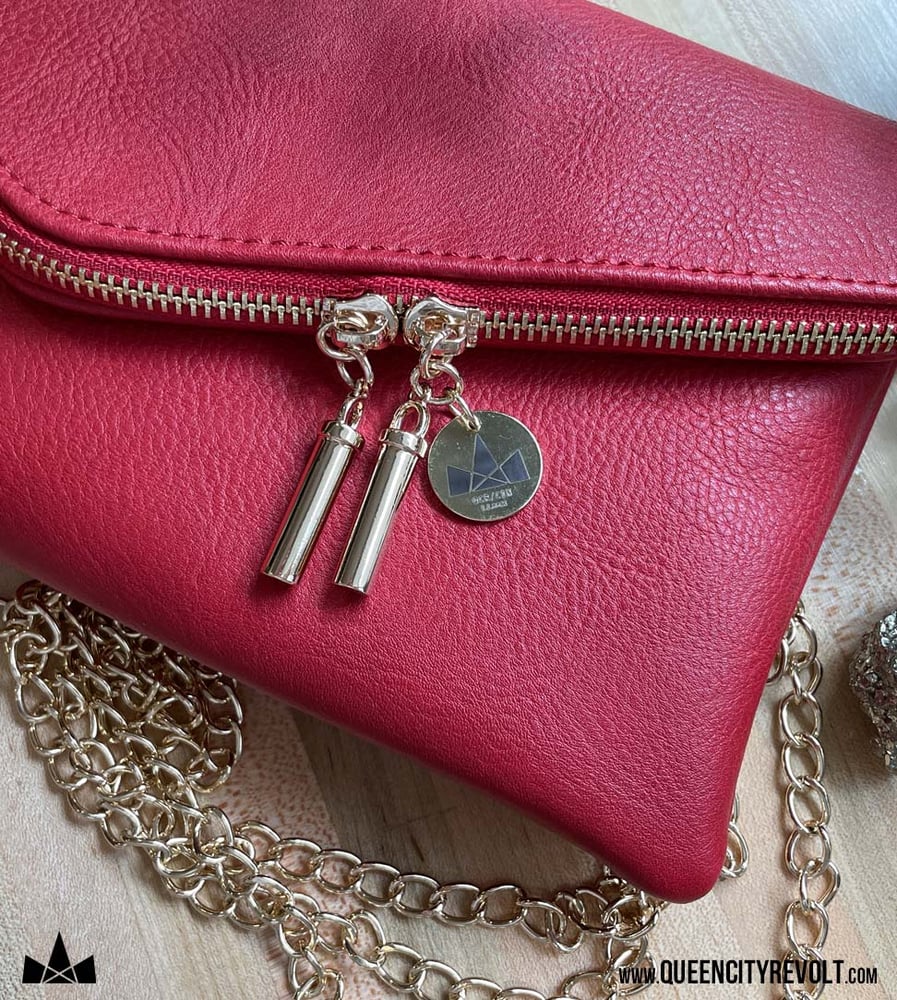 Image of Faux Leather Wristlet with Crossbody chain option, Red