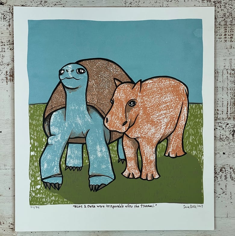 Image of MZEE AND OWEN THE TORTOISE AND HIPPO PRINT