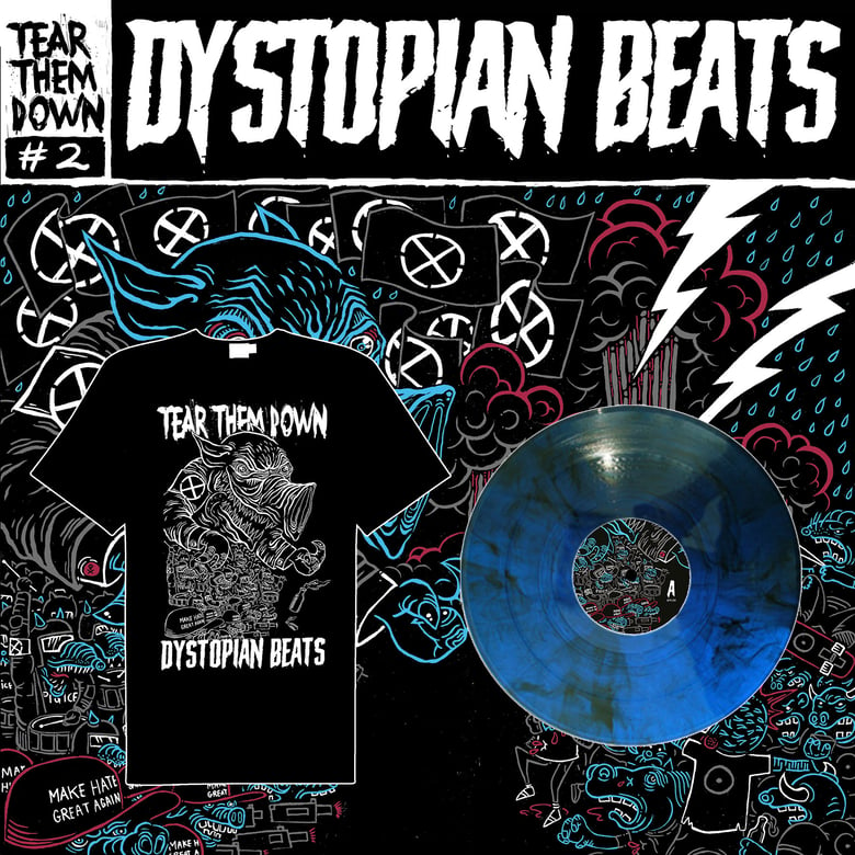 Image of T-shirt and Dystopian Beats 12" colored vinyl bundle