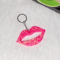 Neon Pink Glow Glitter Lips Keychain