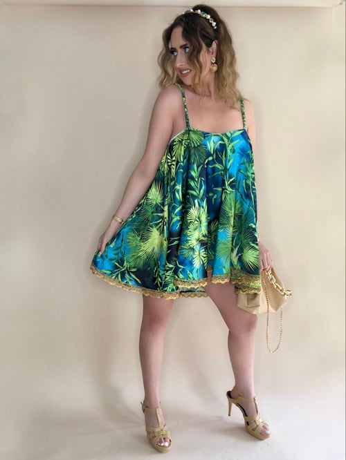Image of Green Tropical Swing Dress