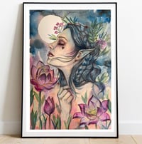 Image 1 of Cottagecore Elf girl print. Watercolour fantasy art.