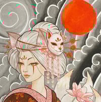 Image 2 of Japanese fox girl art. Kitsune girl print. Japanese wall art.