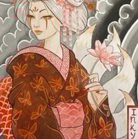Image 3 of Japanese fox girl art. Kitsune girl print. Japanese wall art.