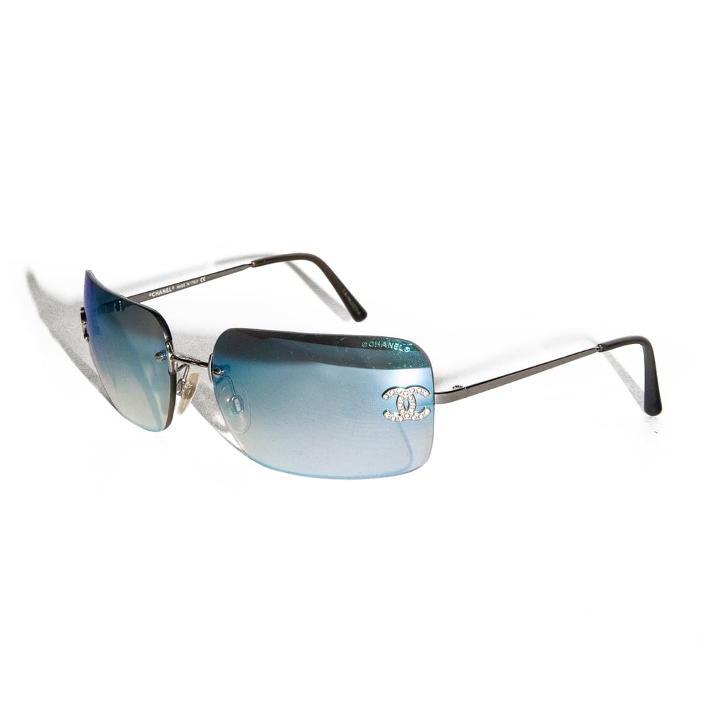 Image of Chanel CC Crystal Rimless Sunglasses Blue 