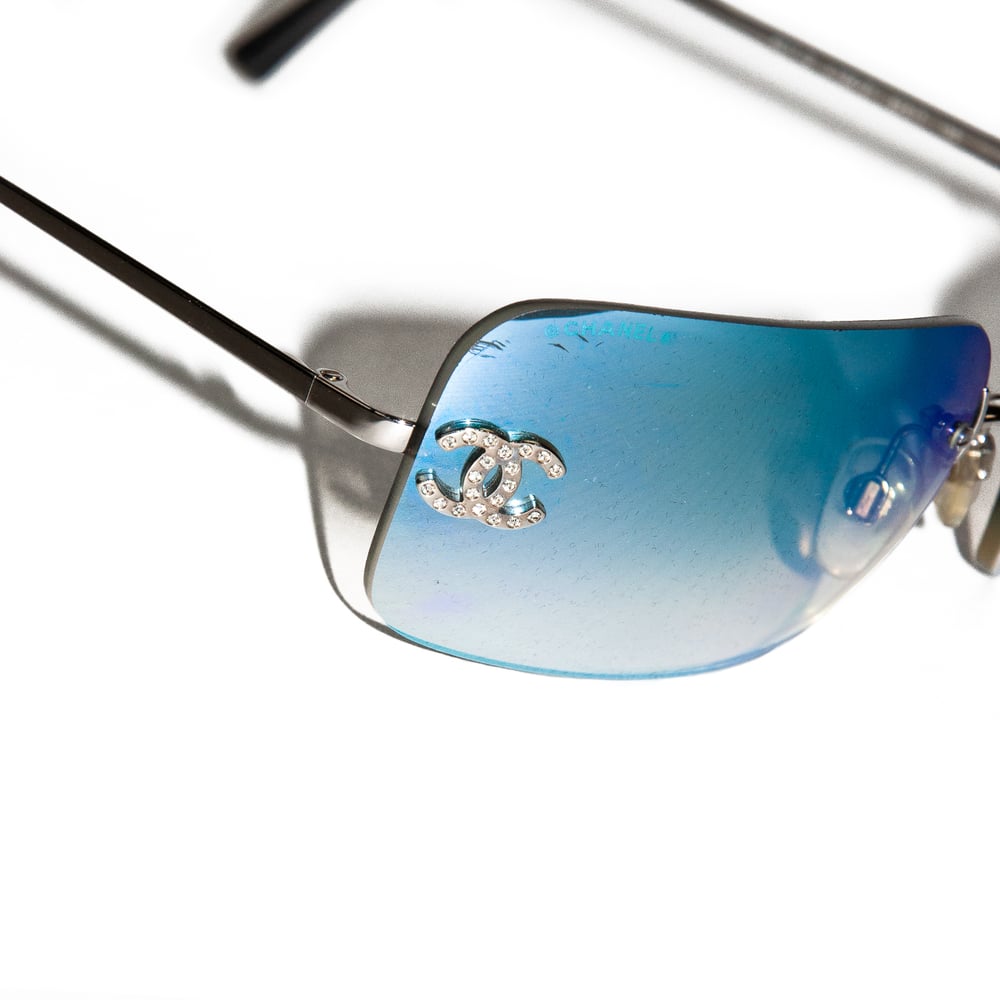 Image of Chanel CC Crystal Rimless Sunglasses Blue 