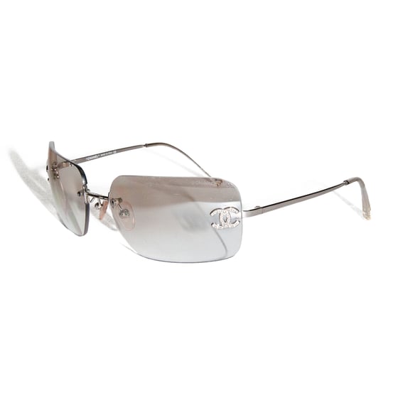 Image of Chanel CC Crystal Rimless Sunglasses Brown