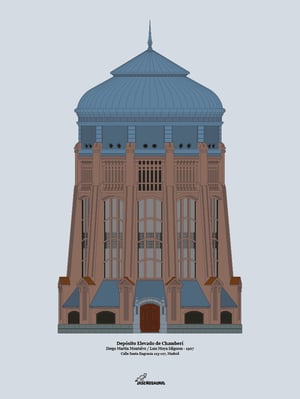 Set de 3 láminas de los depósitos de agua elevados de agua de Madrid (fondo neutro).