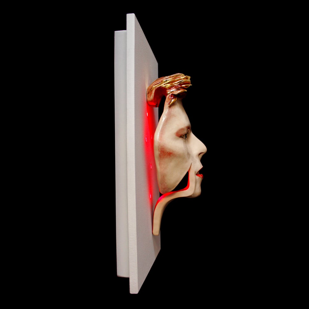 LED 'Ziggy Flash' David Bowie Painted Ceramic Face Sculpture