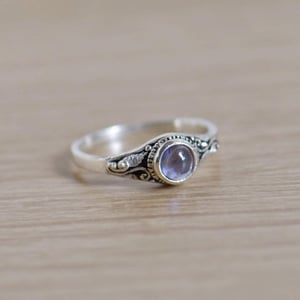 Image of Iolite cabochon cut vintage style silver ring
