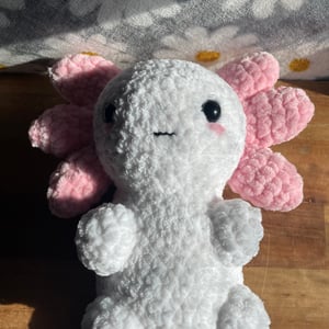 Image of Large Fluffy White and Pink Axolotl Plush