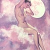 Moon Bathe // Retro Art Print 