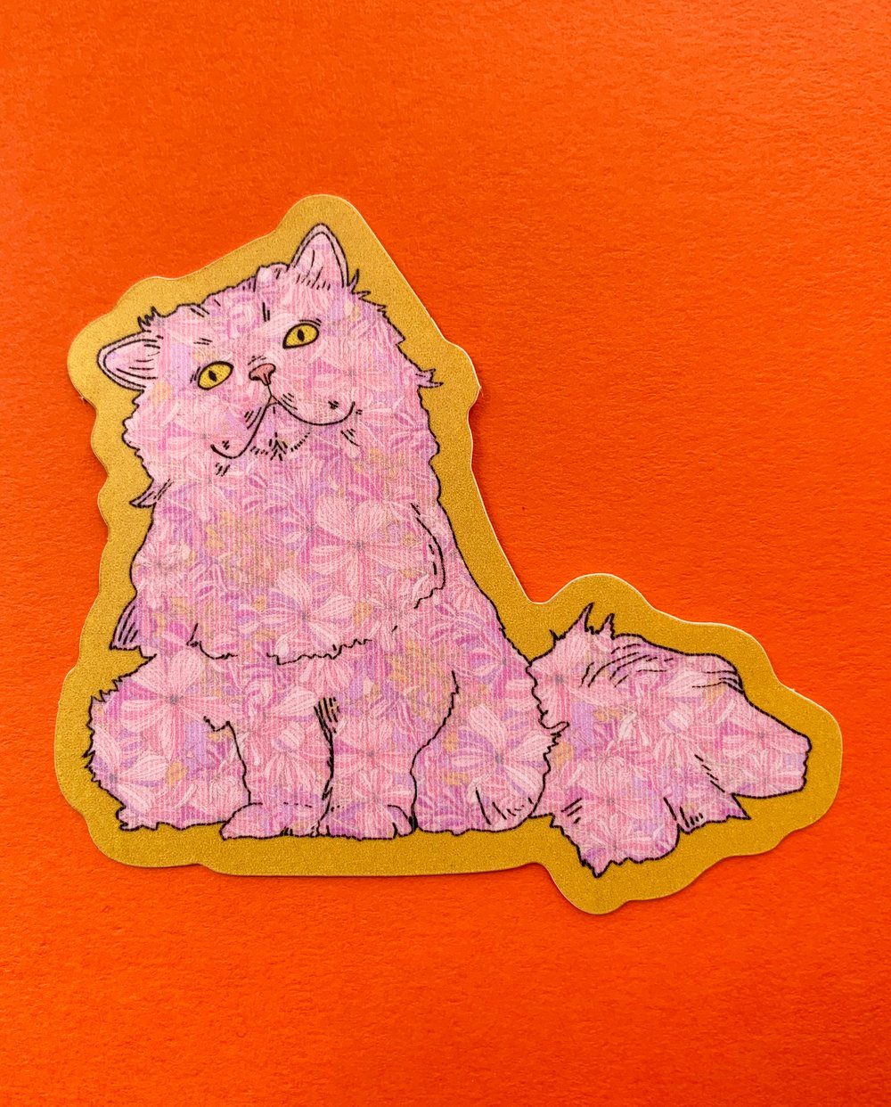 Pink Floral Cat-weatherproof sticker